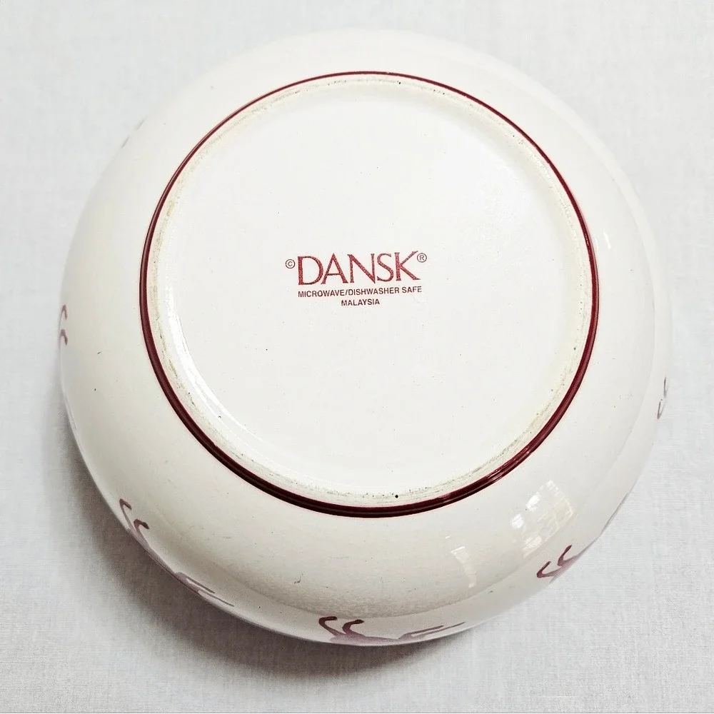 Vtg Dansk Nordic Knit Red Large Serving Bowl Holiday Reindeer Christmas Cream 9